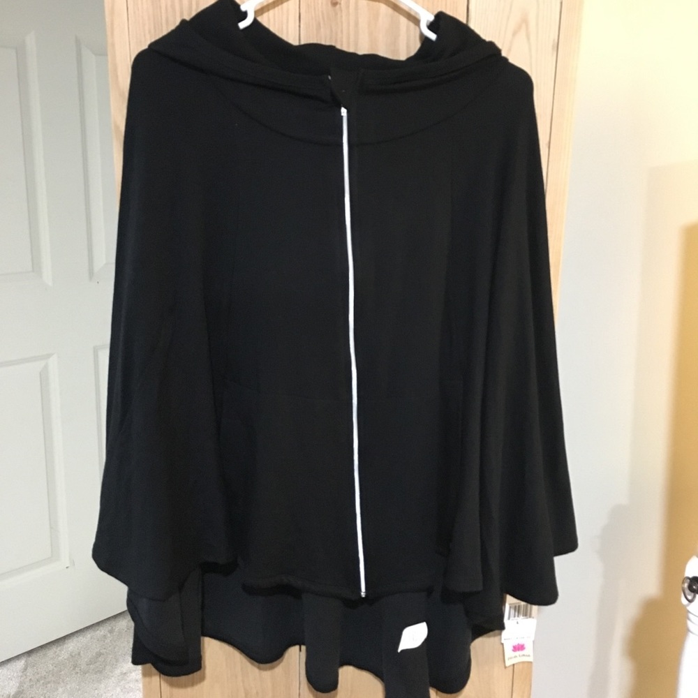 Pink Lotus Black Poncho Hoody